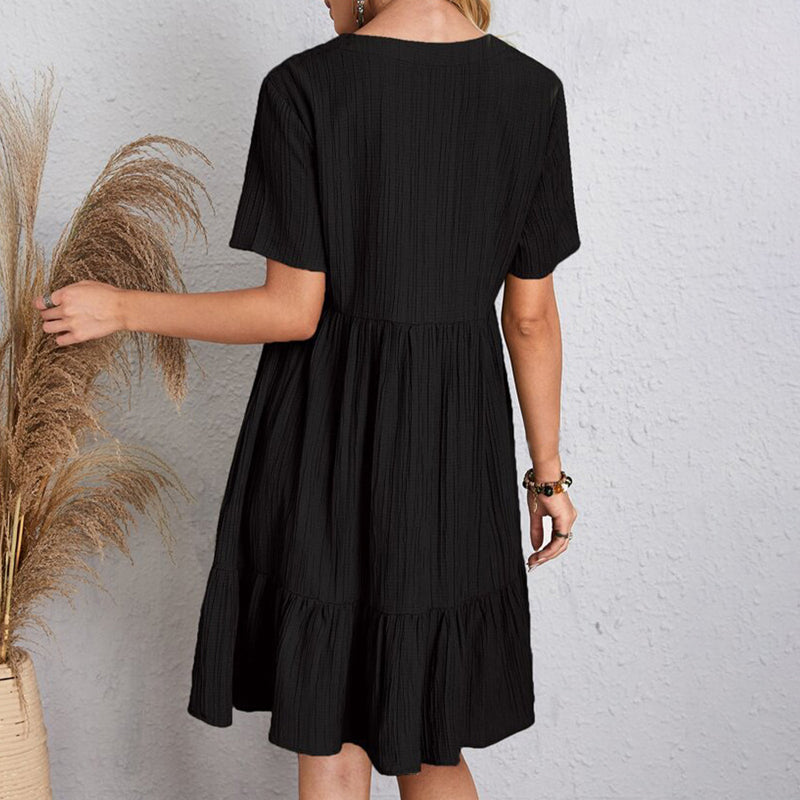 Robe Boho Mini À Volants Col V Manches Courtes - Sundress Élégante Plage & Fête Été