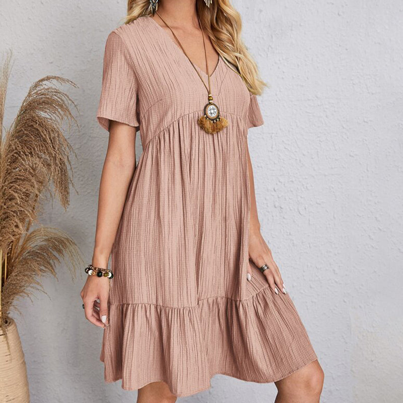 Robe Boho Mini À Volants Col V Manches Courtes - Sundress Élégante Plage & Fête Été