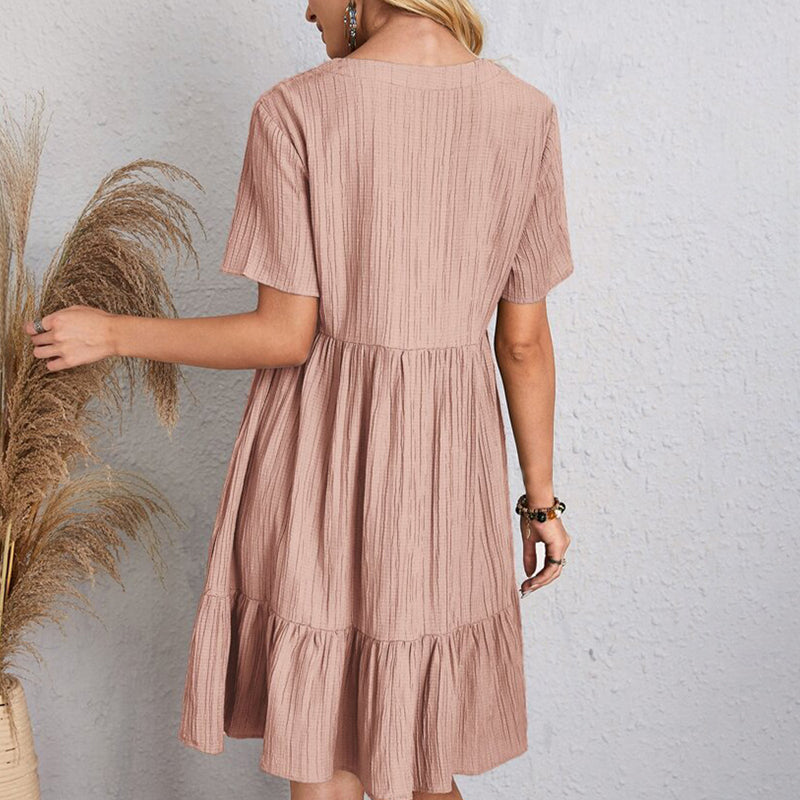 Robe Boho Mini À Volants Col V Manches Courtes - Sundress Élégante Plage & Fête Été