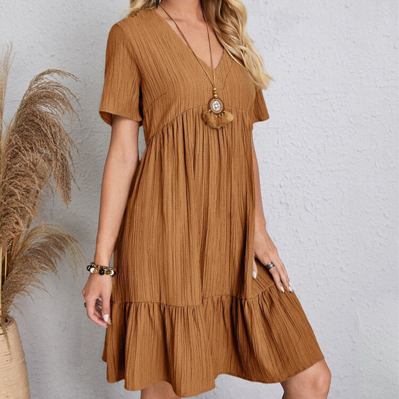 Robe Boho Mini À Volants Col V Manches Courtes - Sundress Élégante Plage & Fête Été