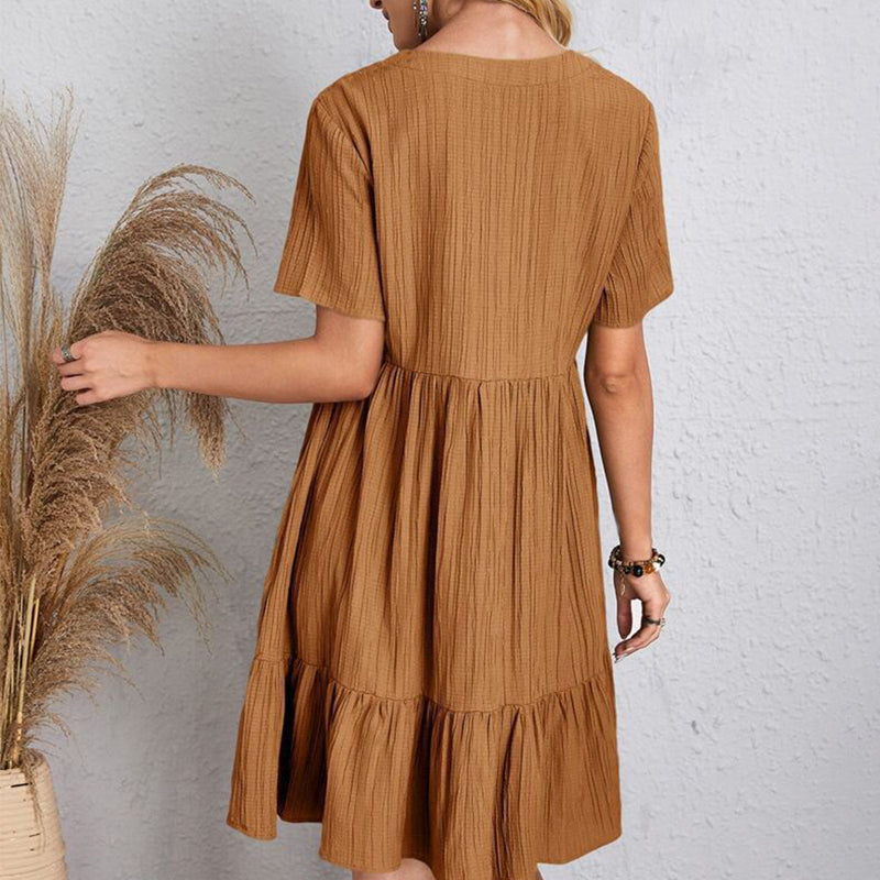 Robe Boho Mini À Volants Col V Manches Courtes - Sundress Élégante Plage & Fête Été