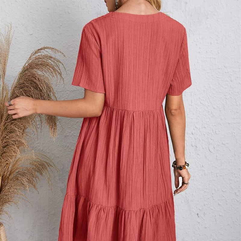 Robe Boho Mini À Volants Col V Manches Courtes - Sundress Élégante Plage & Fête Été