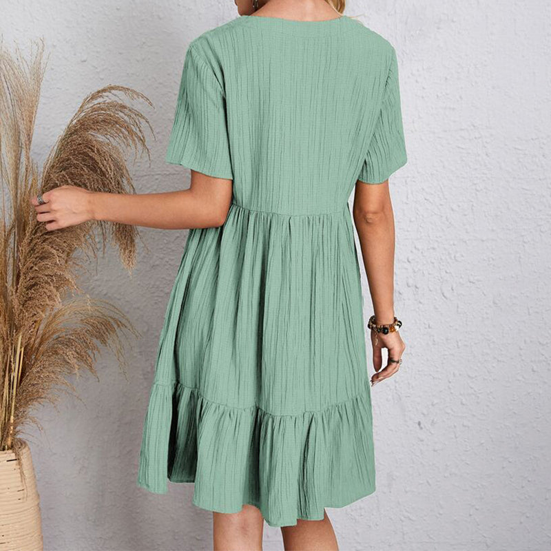 Robe Boho Mini À Volants Col V Manches Courtes - Sundress Élégante Plage & Fête Été