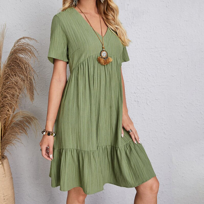 Robe Boho Mini À Volants Col V Manches Courtes - Sundress Élégante Plage & Fête Été