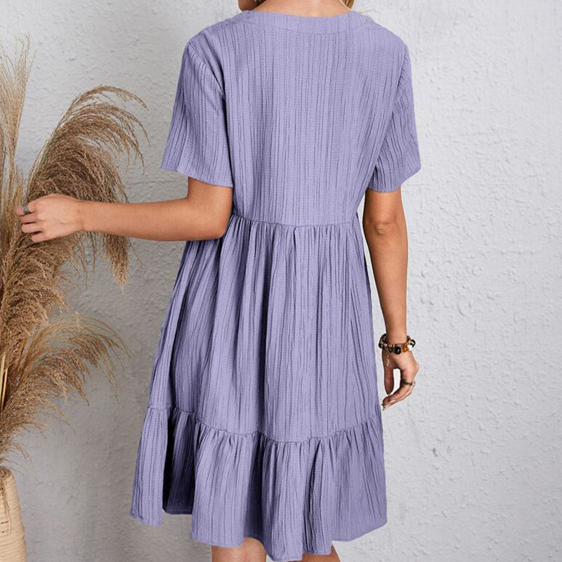 Robe Boho Mini À Volants Col V Manches Courtes - Sundress Élégante Plage & Fête Été