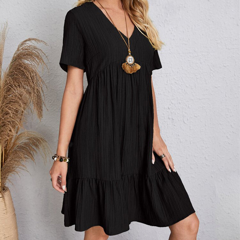 Robe Boho Mini À Volants Col V Manches Courtes - Sundress Élégante Plage & Fête Été