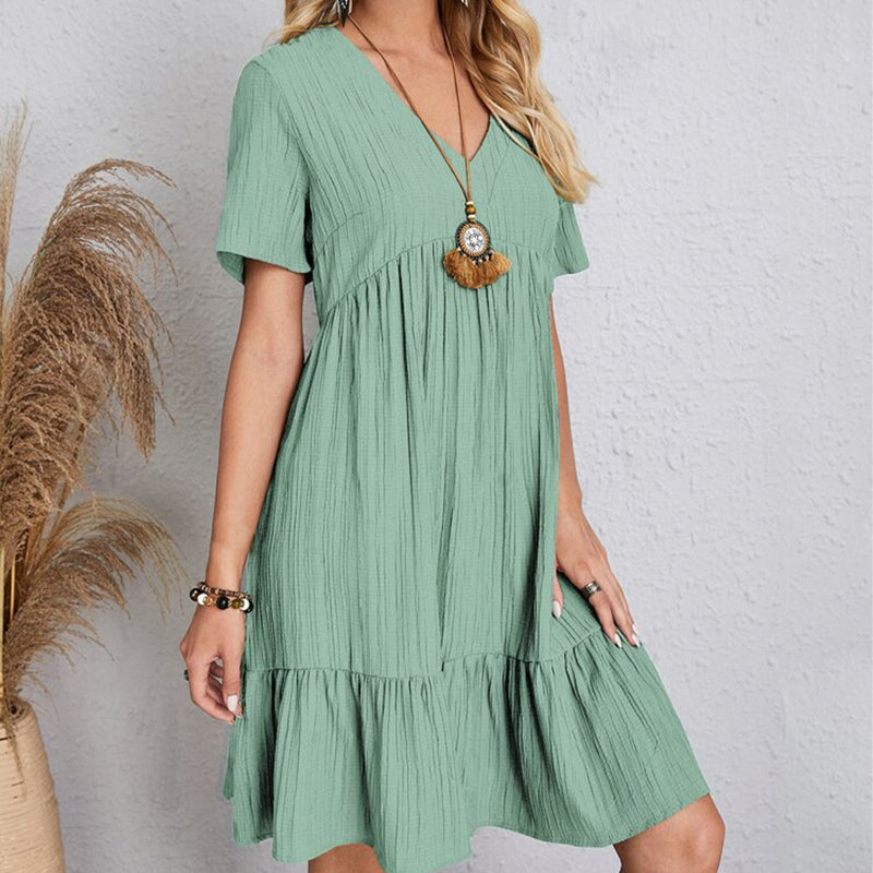 Robe Boho Mini À Volants Col V Manches Courtes - Sundress Élégante Plage & Fête Été