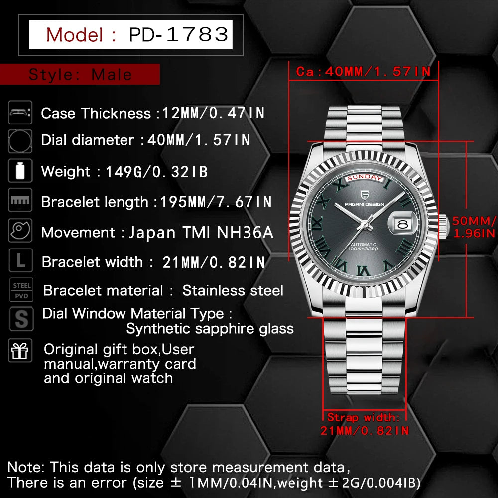 Montre Homme PAGANI DESIGN DD40 Or Rose Automatique 2026 – Saphir AR Date Luxe