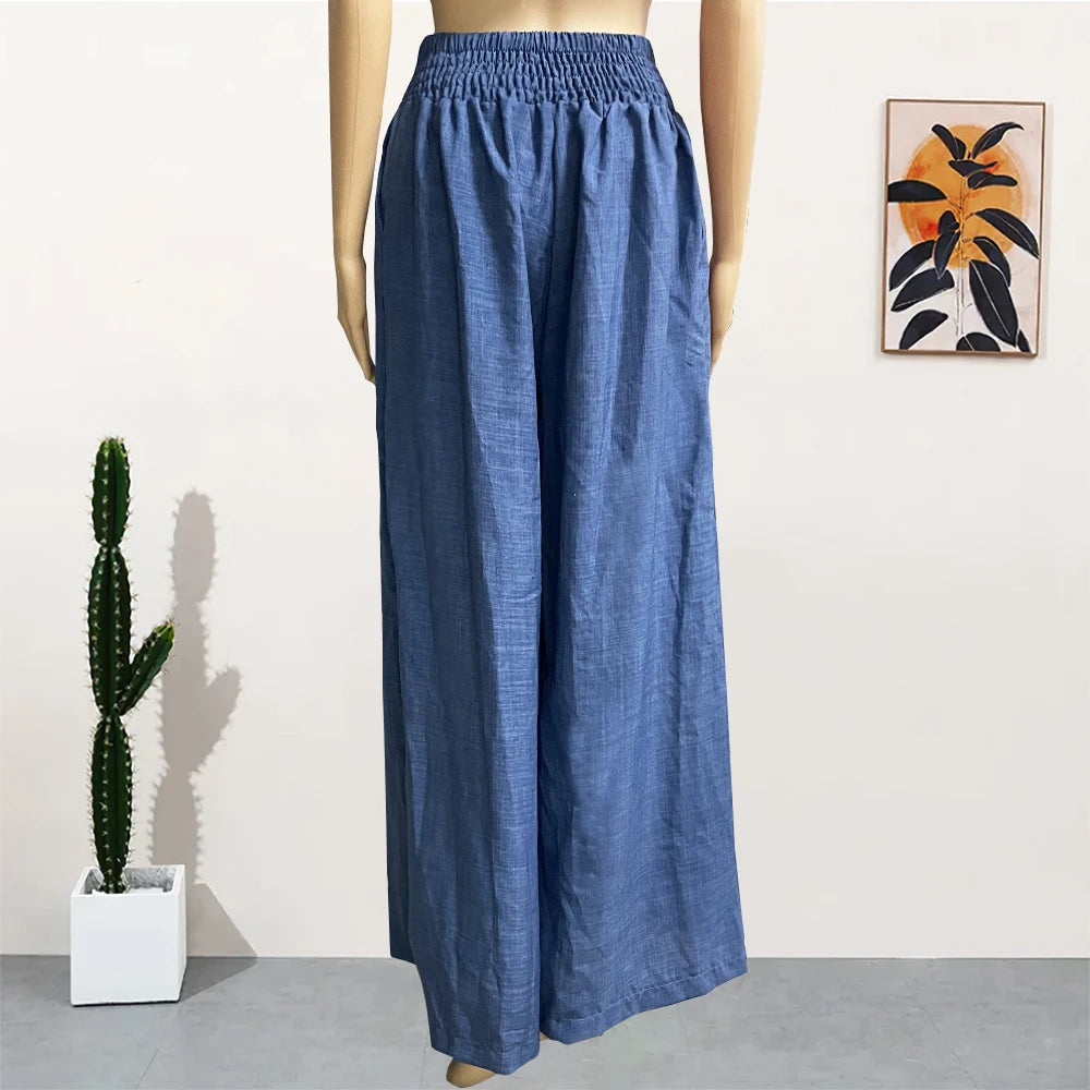 Damenhose High Waist Weites Bein Einfarbig Loose Elegant Metallic-Detail Schlaghose – Hose Büro Casual Chic Sommer | Urlaub