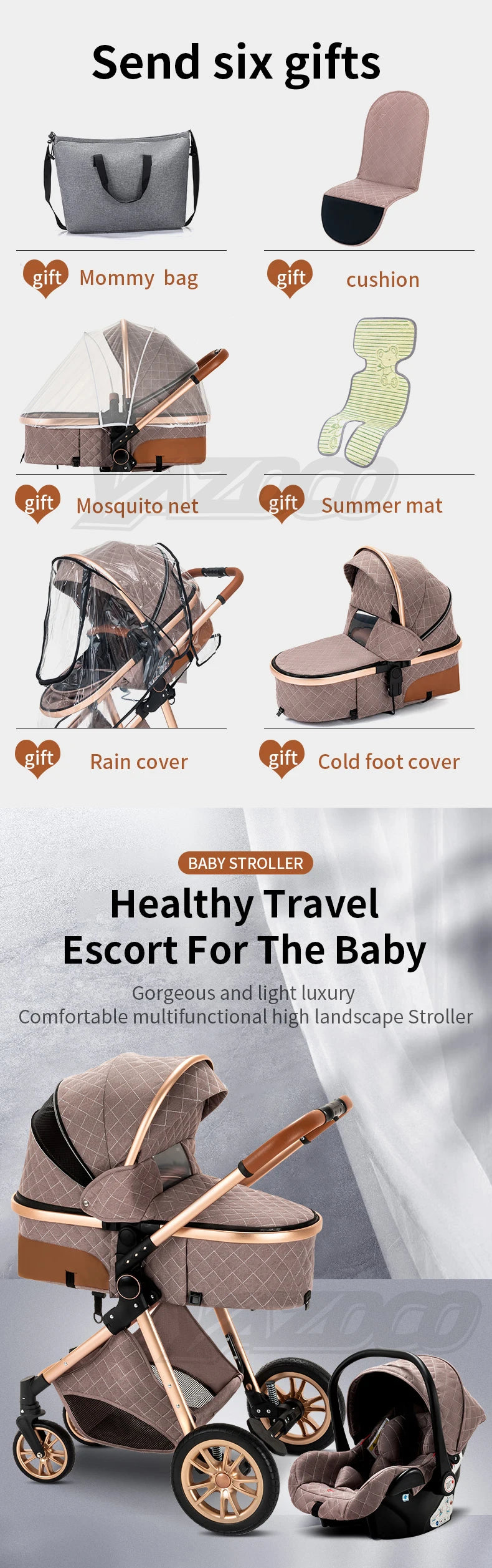 Poussette Bébé 3 en 1 Pliable Aluminium – Haute Vue, Nacelle & Siège, Voyage Compact | Nouveau-Né & Nourrisson