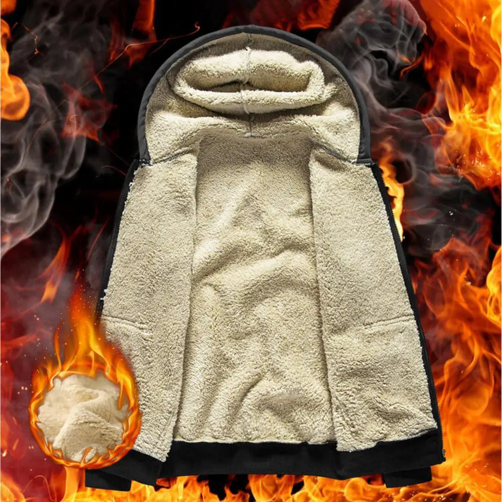 Unisex-Kapuzenstrickjacke aus Lammwolle, gefüttert mit Plüsch, Reißverschluss, Vordertaschen, warm für den Winter, einfarbig | Premium Hoodie aus Lammwolle
