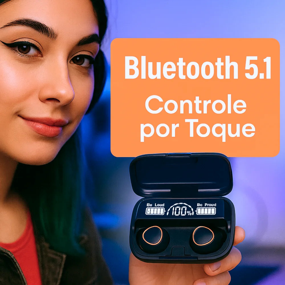 5.1 Bluetooth Headset with LED Case Digital-Waterproof, Powerful, Long Battery, Touch Control
