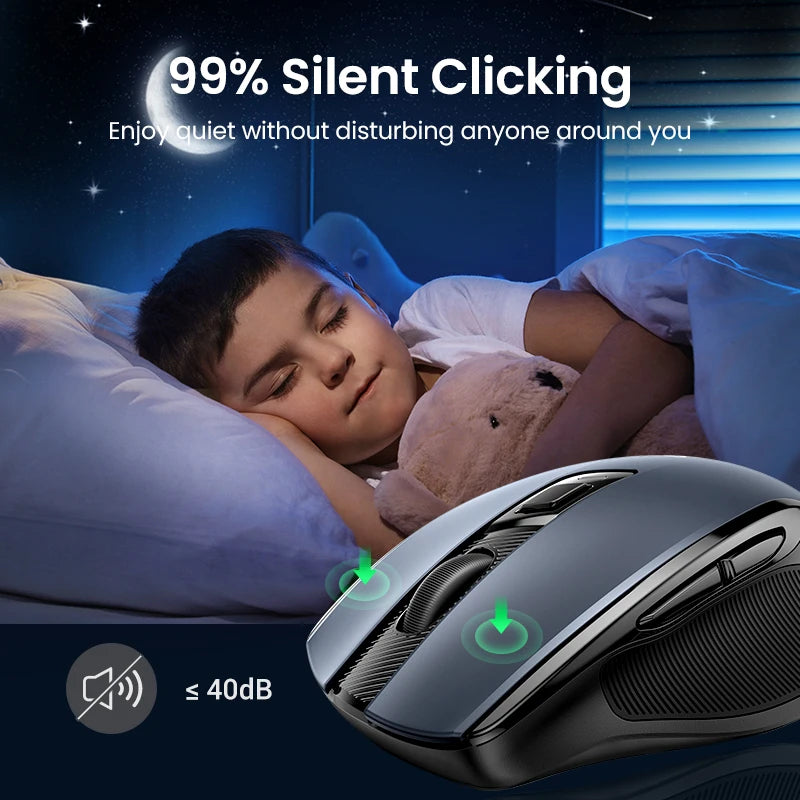 UGREEN Souris Sans Fil Ergonomique – Bluetooth 5.0 & 2.4G, 4000 DPI, 6 Boutons Silencieux | MacBook, PC & Tablette