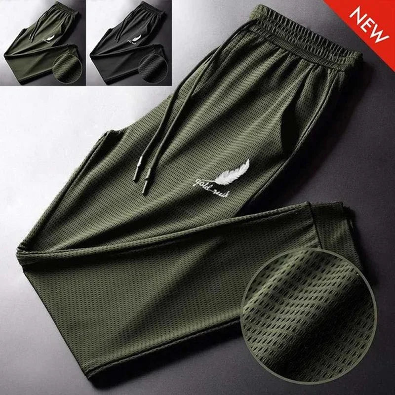 Pantalon Homme Soie Glacée Ajourné Mesh Respirant Séchage Rapide Casual Léger Ample Élastique Resserré Chevilles Sport Fitness Été – Pantalon Sport Premium Ultra-Léger | Mode Homme Sport Premium