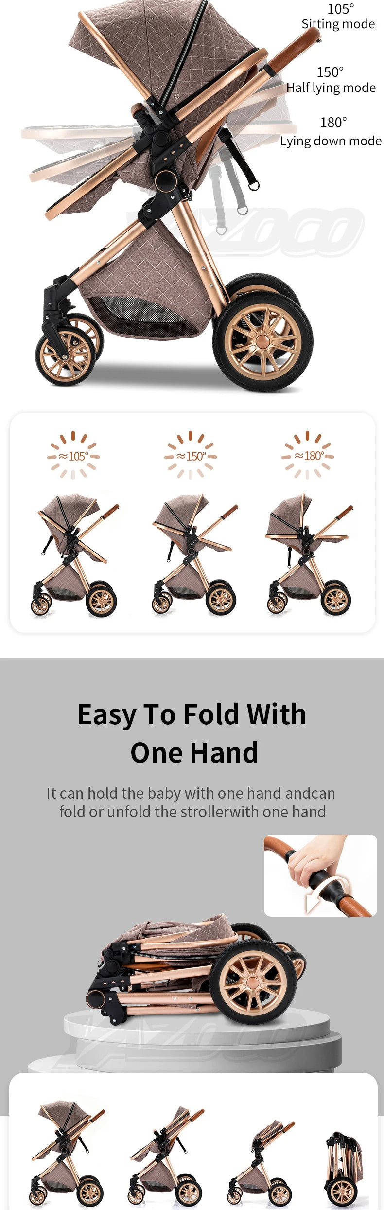 Poussette Bébé 3 en 1 Pliable Aluminium – Haute Vue, Nacelle & Siège, Voyage Compact | Nouveau-Né & Nourrisson