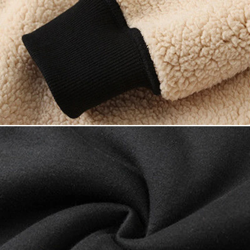 Unisex-Kapuzenstrickjacke aus Lammwolle, gefüttert mit Plüsch, Reißverschluss, Vordertaschen, warm für den Winter, einfarbig | Premium Hoodie aus Lammwolle