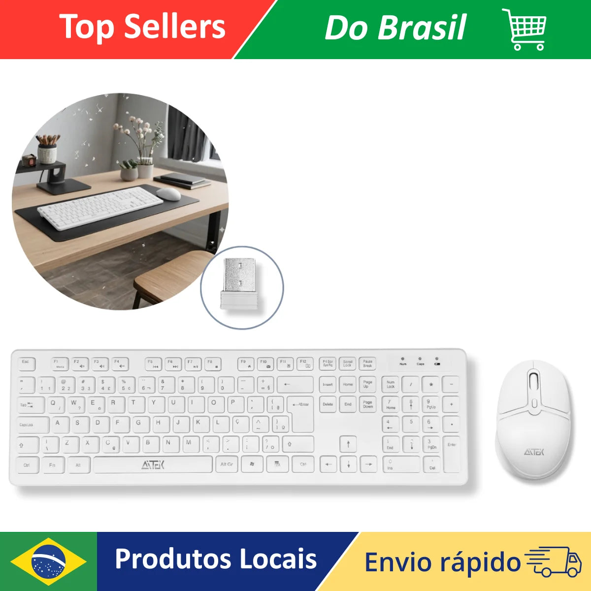 Kit Clavier & Souris Sans Fil Blanc Ergonomique – Silencieux DPI 1600 | Compatible PC & Ordinateur Portable