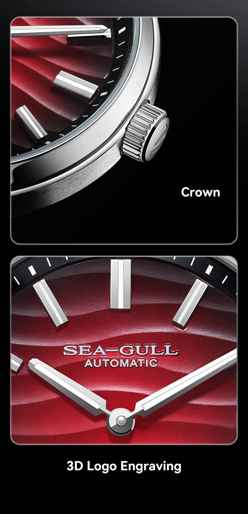 Montre Homme Seagull 6180 39.5mm Automatique – Saphir Lumineux Acier Inoxydable 2025