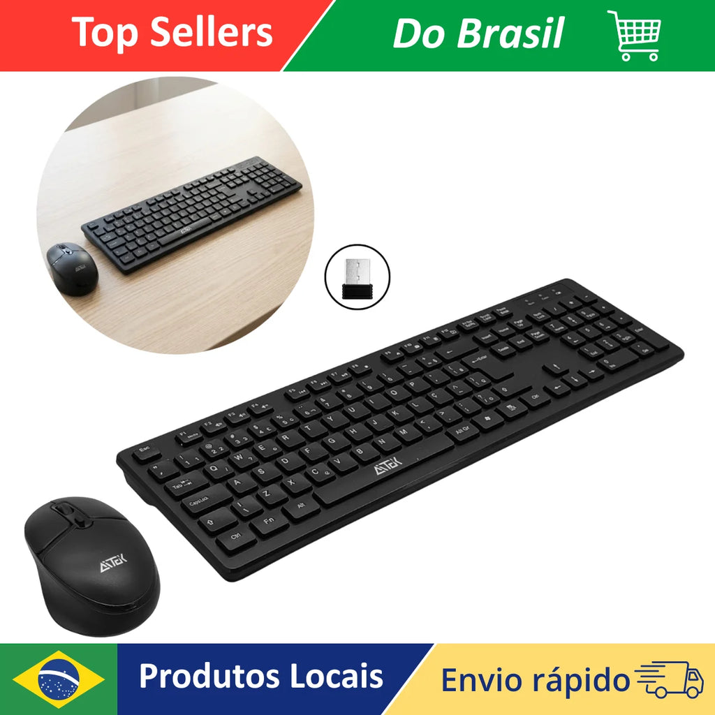 Kit Clavier & Souris Sans Fil Silencieux Noir – 2.4G, DPI 1600 Optique | Compatible PC & Ordinateur Portable