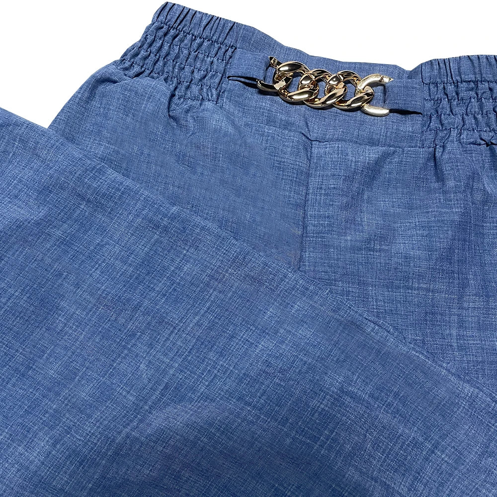 Damenhose High Waist Weites Bein Einfarbig Loose Elegant Metallic-Detail Schlaghose – Hose Büro Casual Chic Sommer | Urlaub