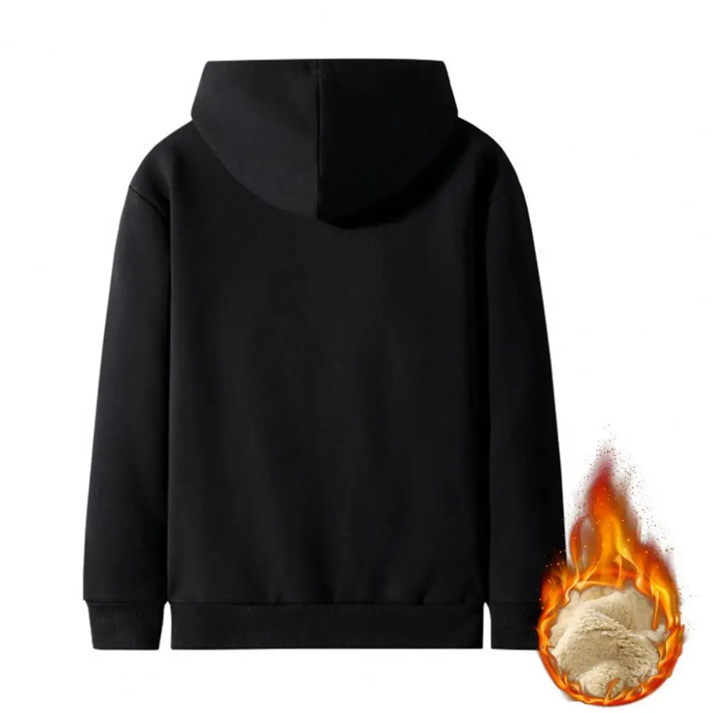 Unisex-Kapuzenstrickjacke aus Lammwolle, gefüttert mit Plüsch, Reißverschluss, Vordertaschen, warm für den Winter, einfarbig | Premium Hoodie aus Lammwolle