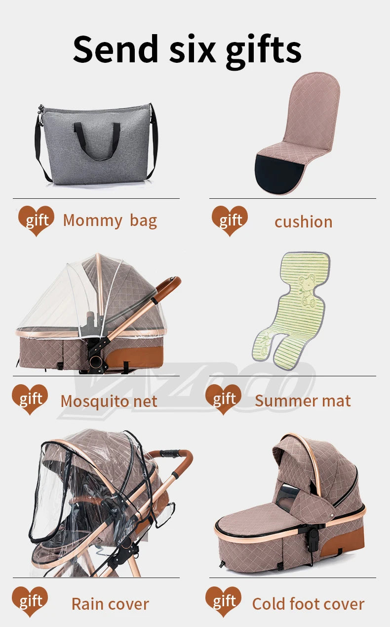 Poussette Bébé 3 en 1 Pliable Aluminium – Haute Vue, Nacelle & Siège, Voyage Compact | Nouveau-Né & Nourrisson