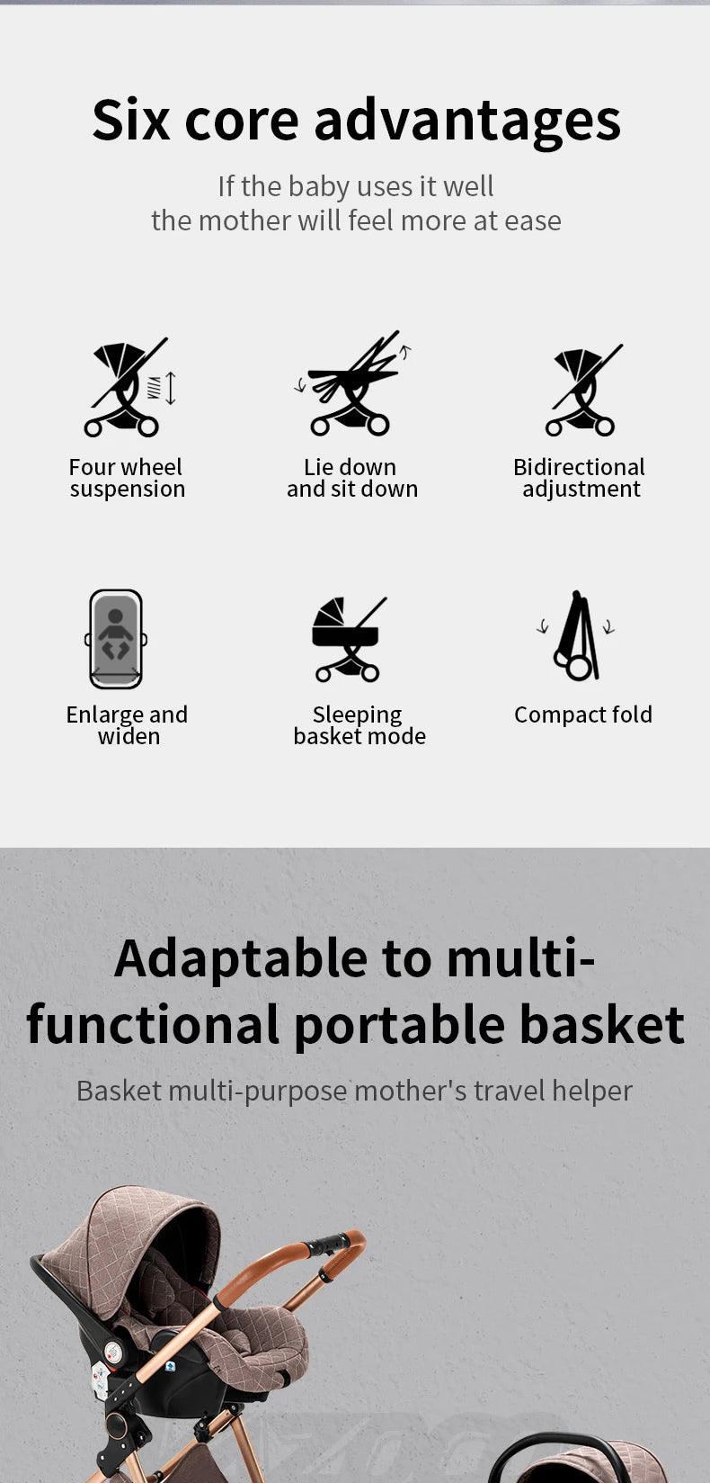 Poussette Bébé 3 en 1 Pliable Aluminium – Haute Vue, Nacelle & Siège, Voyage Compact | Nouveau-Né & Nourrisson