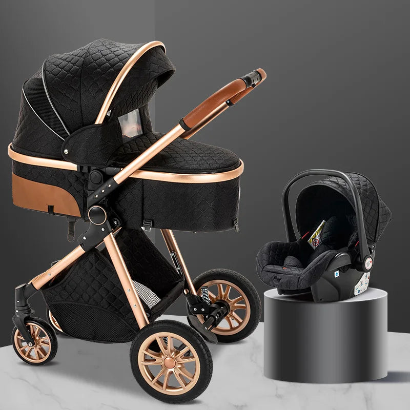 Poussette Bébé 3 en 1 Pliable Aluminium – Haute Vue, Nacelle & Siège, Voyage Compact | Nouveau-Né & Nourrisson