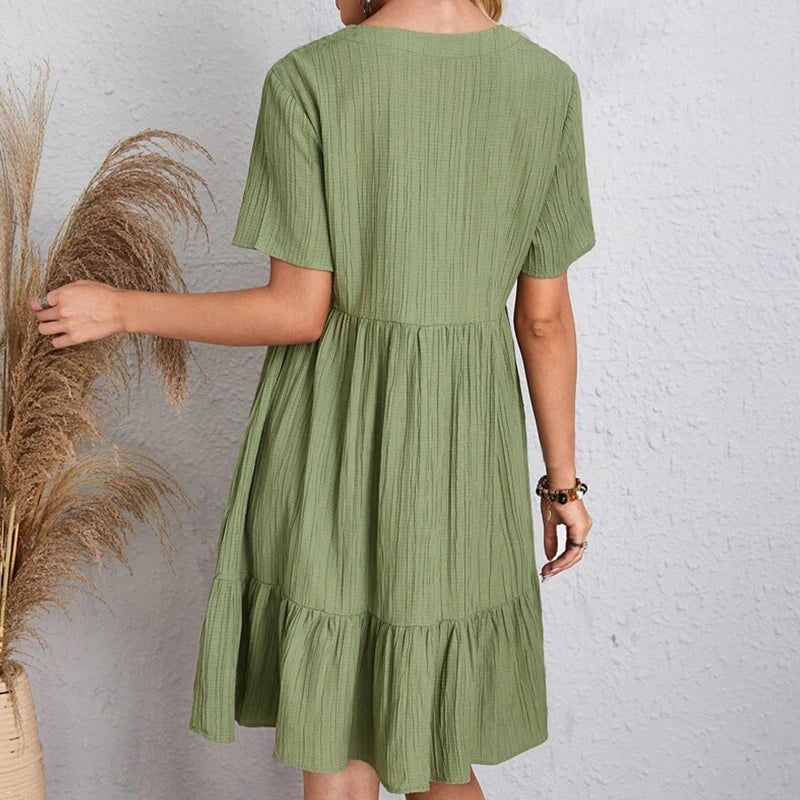 Robe Boho Mini À Volants Col V Manches Courtes - Sundress Élégante Plage & Fête Été