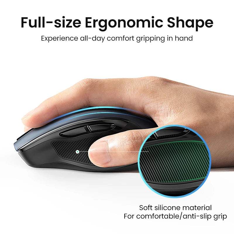 UGREEN Souris Sans Fil Ergonomique – Bluetooth 5.0 & 2.4G, 4000 DPI, 6 Boutons Silencieux | MacBook, PC & Tablette