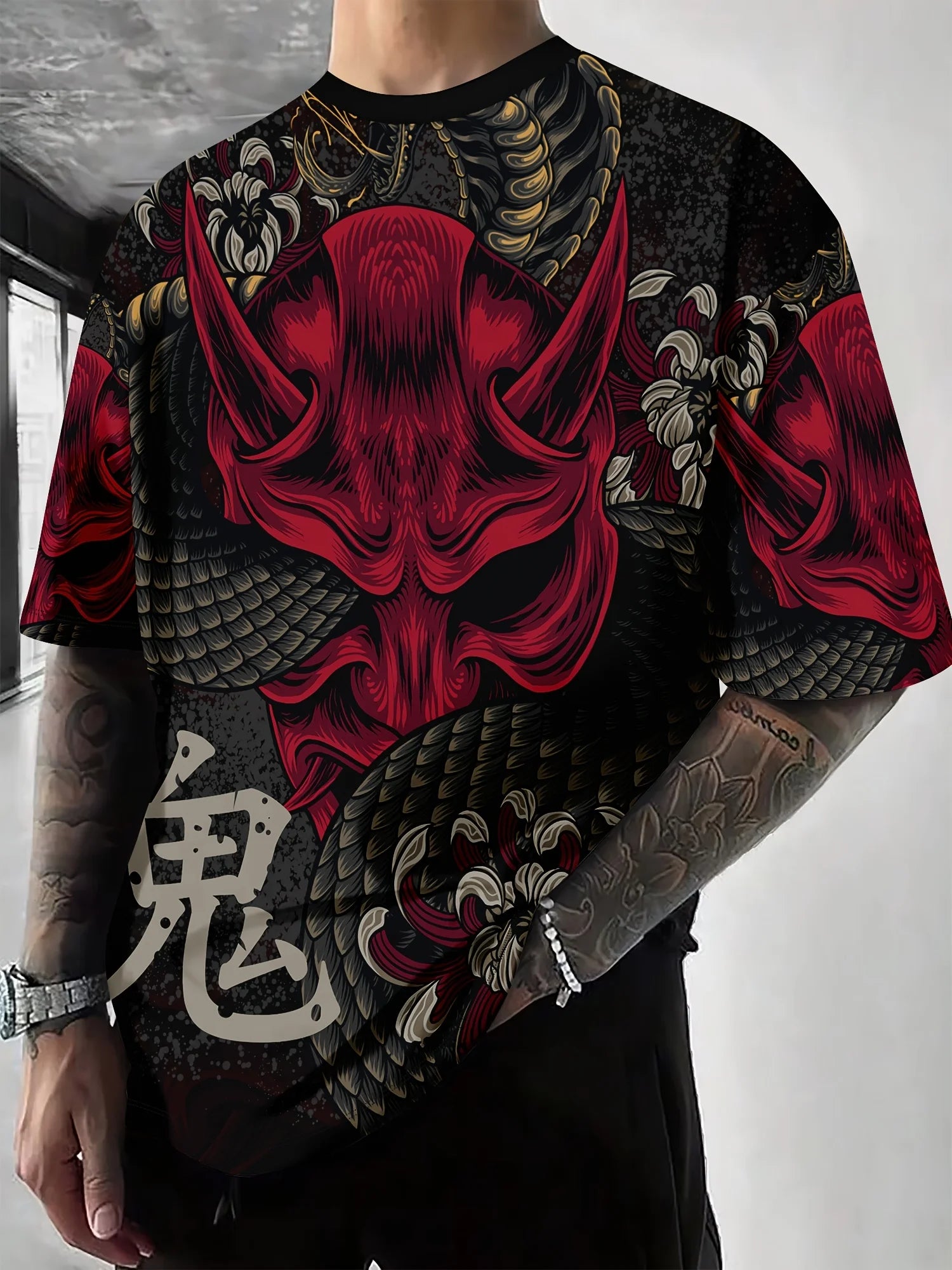 T-Shirt Homme Dragon Rouge et Noir Imprimé Tatouage Col Rond Manches Courtes Été Casual Streetwear Tendance Audacieux Confortable – T-Shirt Streetwear Premium Dragon Tatouage Imprimé | Mode Homme Streetwear Tatouage Premium