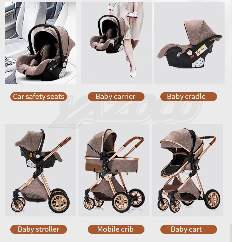Poussette Bébé 3 en 1 Pliable Aluminium – Haute Vue, Nacelle & Siège, Voyage Compact | Nouveau-Né & Nourrisson