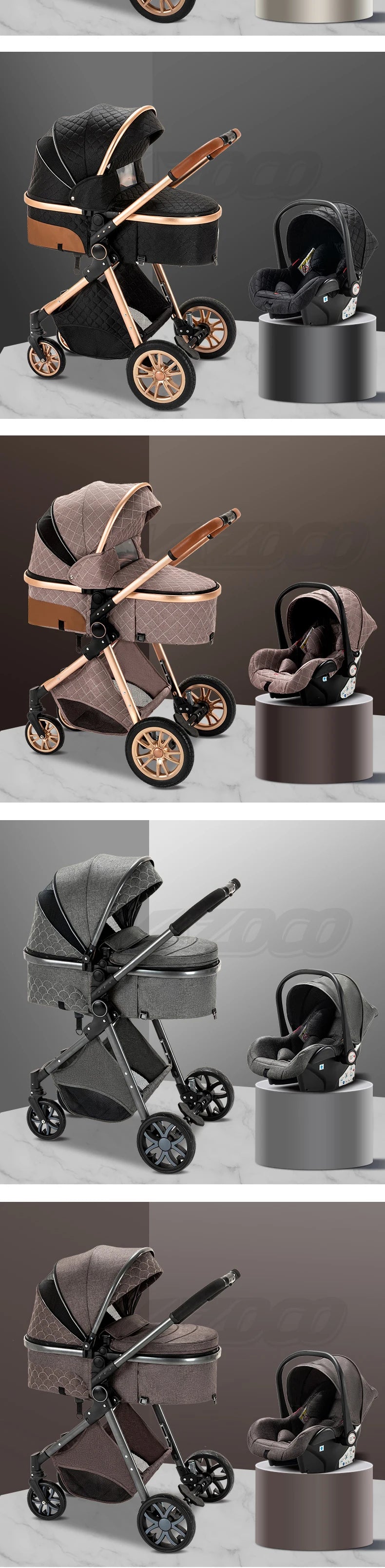 Poussette Bébé 3 en 1 Pliable Aluminium – Haute Vue, Nacelle & Siège, Voyage Compact | Nouveau-Né & Nourrisson