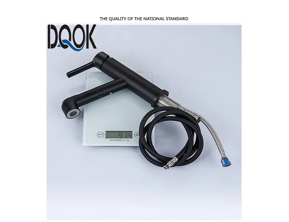 DQOK Robinet Lavabo Extractible Chrome & Noir – Laiton, Douchette Escamotable, Mitigeur Moderne | Vasque Salle de Bain