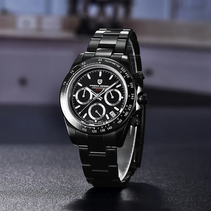 Montre Homme PAGANI DESIGN 2023 Noire Quartz Luxe – Chronographe Sport Étanche Lumineux