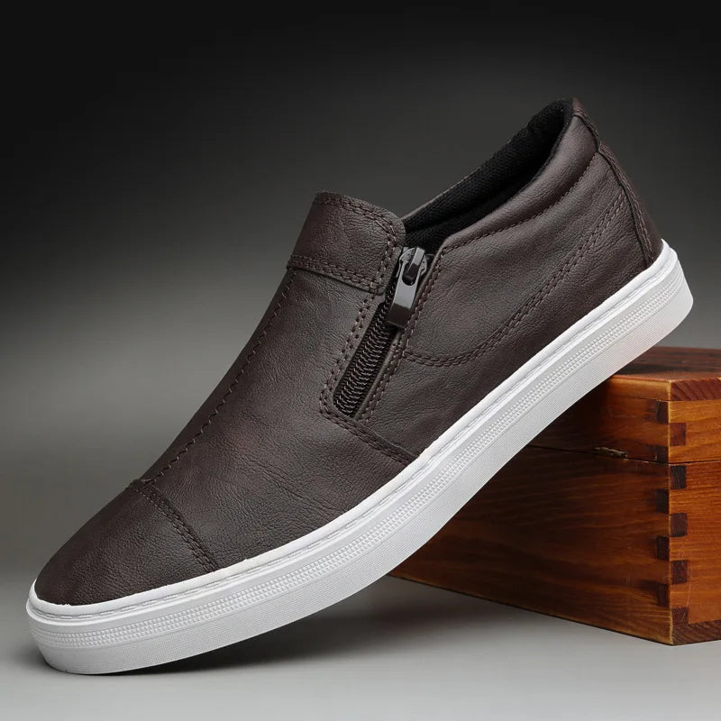 Mocassins PU Cuir Homme Korean Zip Slip-on – Chaussures Plates Fashion Casual Sneakers