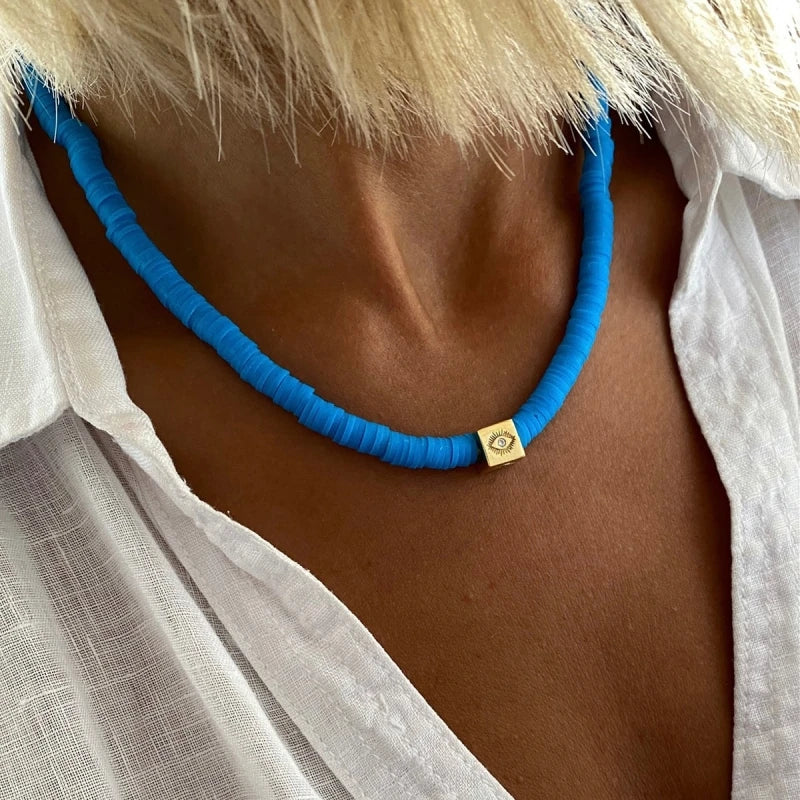 Collier Ras-du-Cou Boho Vintage – Cœur, Coquillage & Œil Turc | Bijou Femme Tendance Été & Plage | Accessoire Mode Charme