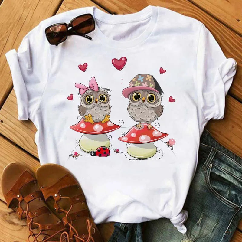 T-Shirt Femme Hibou Kawaii 🦦 – Style Harajuku Japonais | Graphic Tee Cute Manches Courtes
