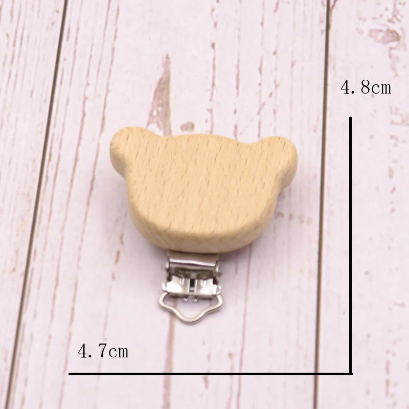 Los 5 Schnullerclips Holz Tiere – Schnullerkette Hase Elefant Stern Beißring Baby