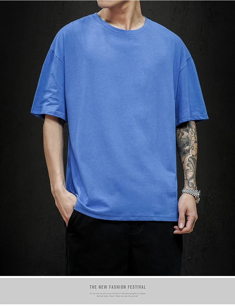 T-Shirt Homme Oversize Couleur Unie Coton Hip Hop Manches Courtes Casual Streetwear Fashion Été Tendance Confortable – Tee Shirt Premium Urban | Mode Homme Streetwear Premium