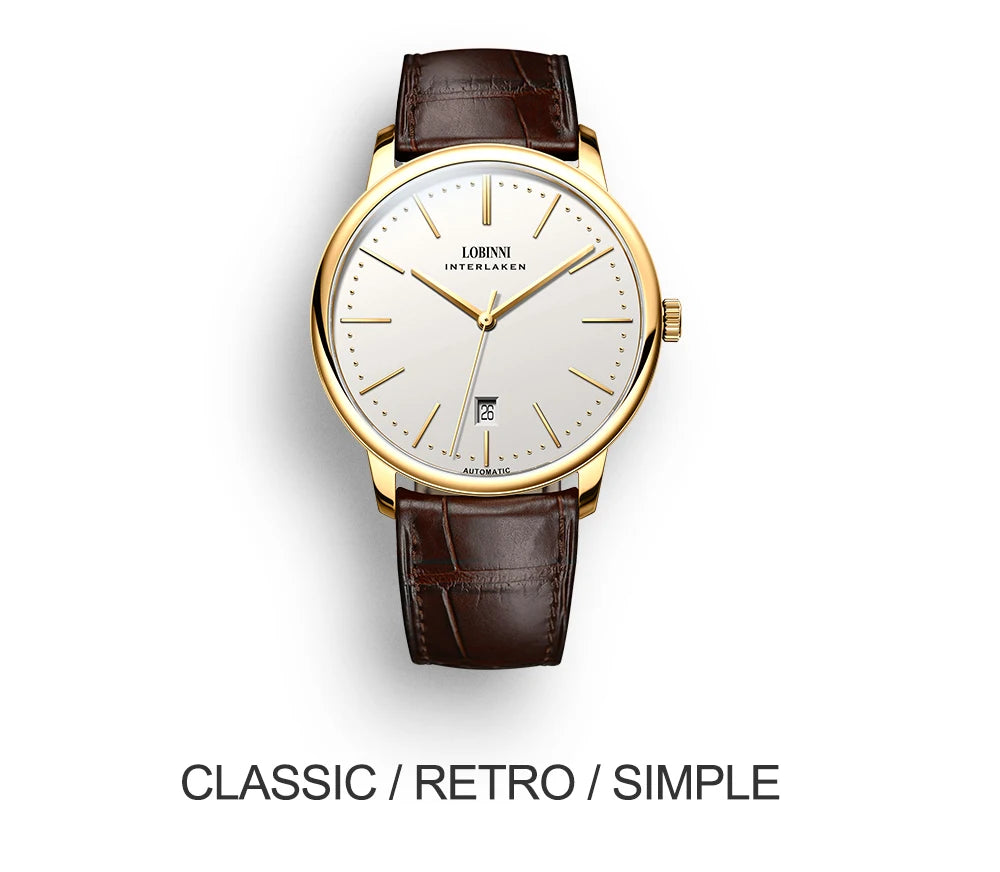 Montre Homme Lobinni Automatique Mécanique – Mouvement Miyota 9015 Ultra-Fine Étanche