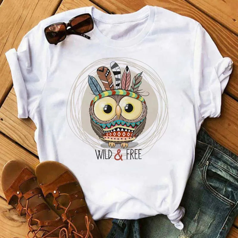 T-Shirt Femme Hibou Kawaii 🦦 – Style Harajuku Japonais | Graphic Tee Cute Manches Courtes