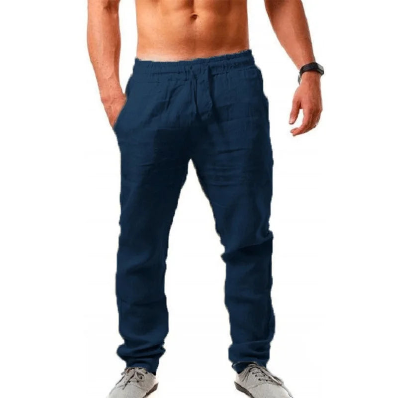 Pantalon Homme Coton Lin Respirant Couleur Unie Fitness Streetwear Casual Léger Confortable S-3XL | Pantalon Lin Coton Streetwear Premium