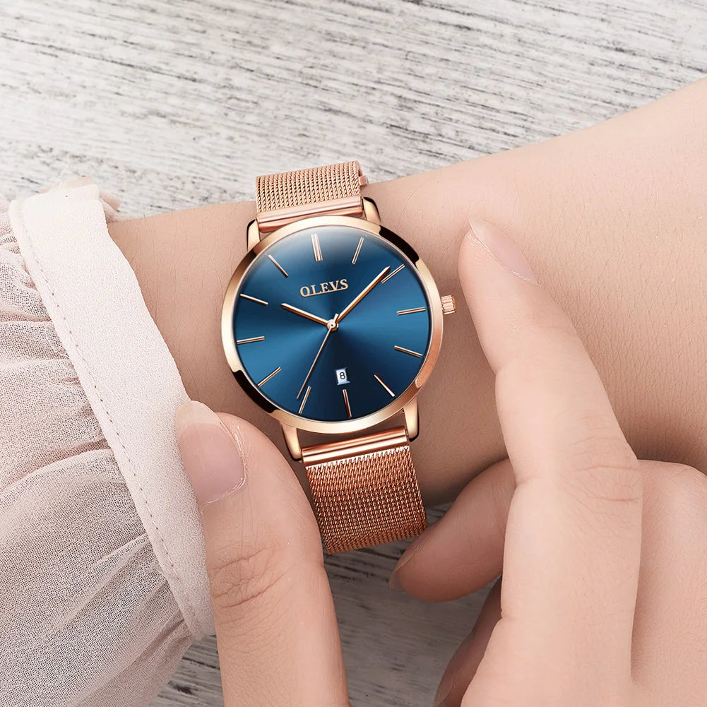 Montre Femme OLEVS Quartz Étanche Luxe Acier Inoxydable Or Rose Élégante Coffret Cadeau Inclus | Montre OLEVS Femme Luxe Or Rose Premium