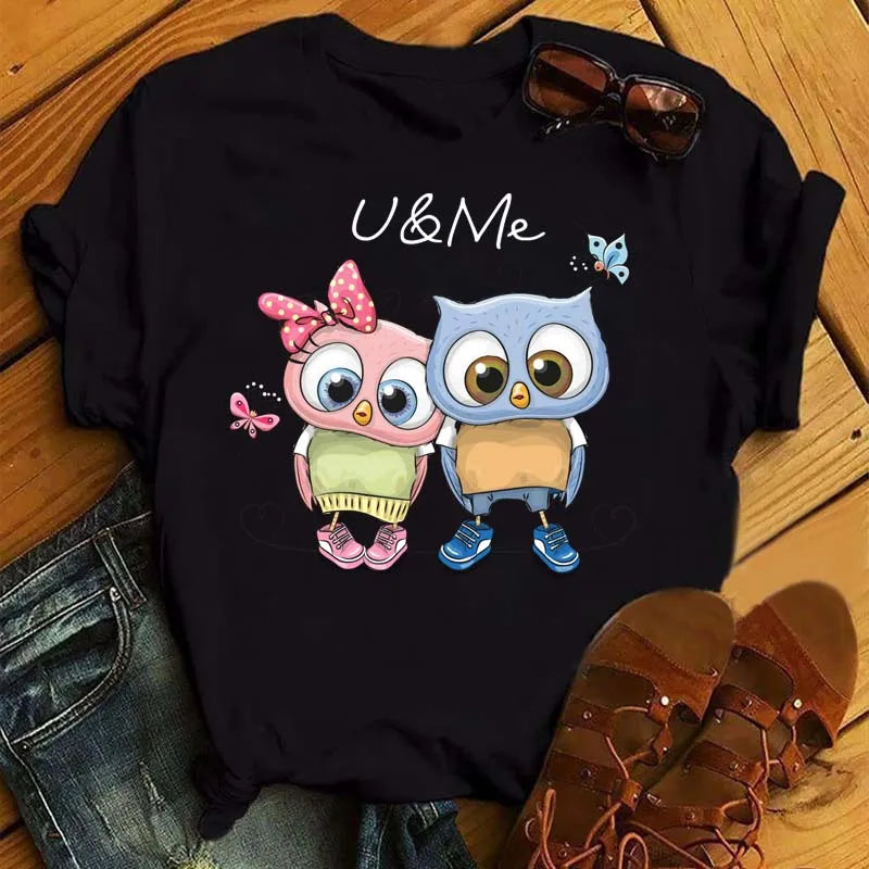 T-Shirt Femme Hibou Kawaii 🦦 – Style Harajuku Japonais | Graphic Tee Cute Manches Courtes
