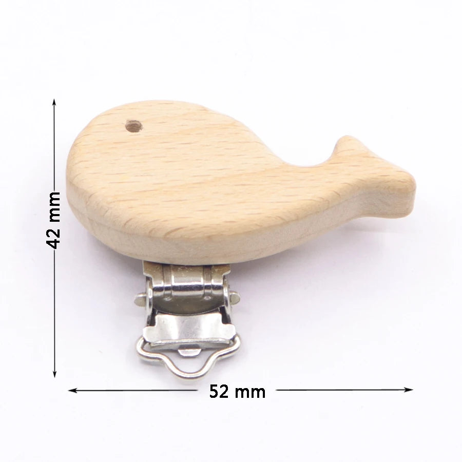 Los 5 Schnullerclips Holz Tiere – Schnullerkette Hase Elefant Stern Beißring Baby