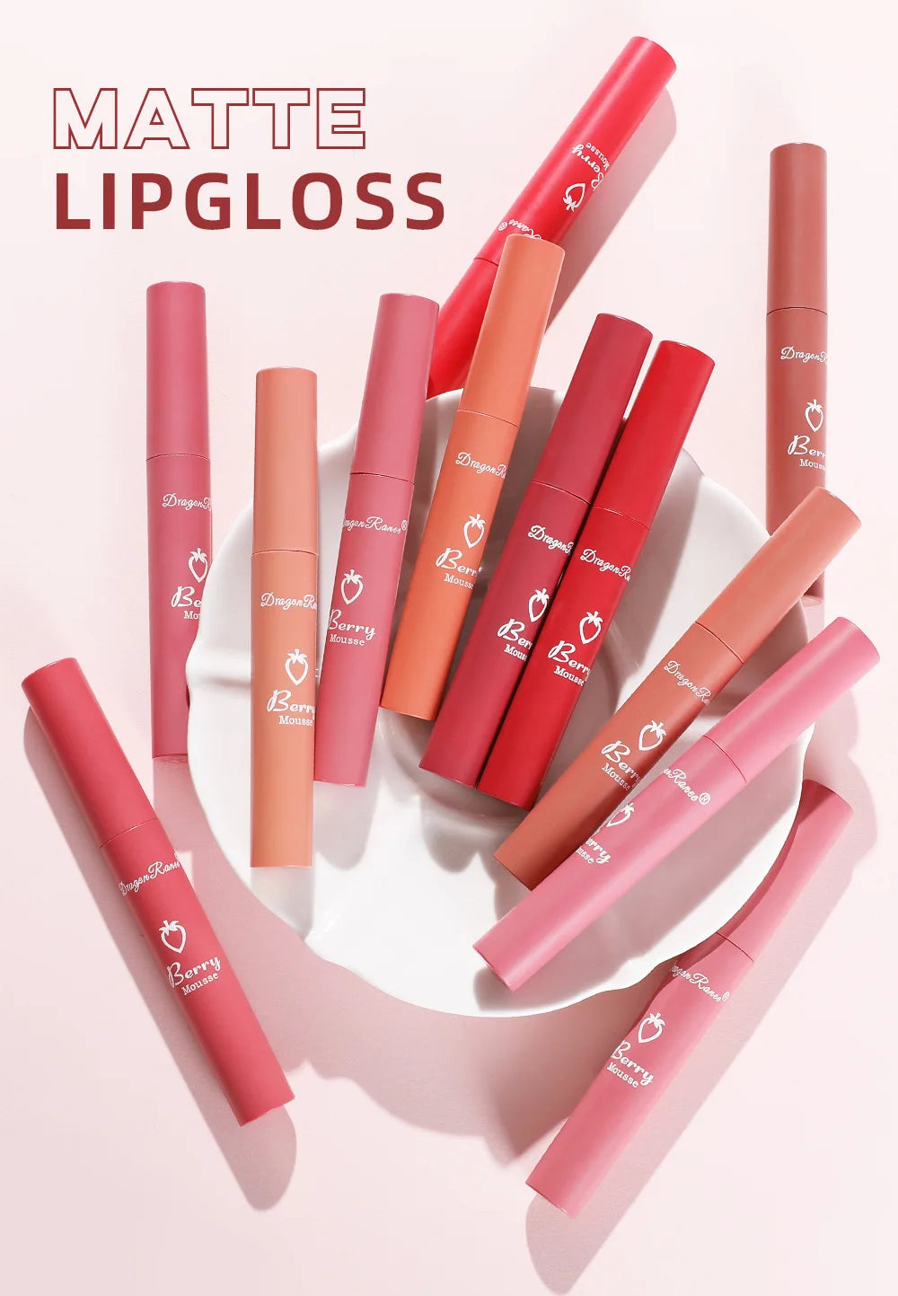 Gloss Lèvres Mat 12 Couleurs Berry Mousse – Glaçure Velours Waterproof Longue Tenue | Rouge à Lèvres Sexy Cosmétique