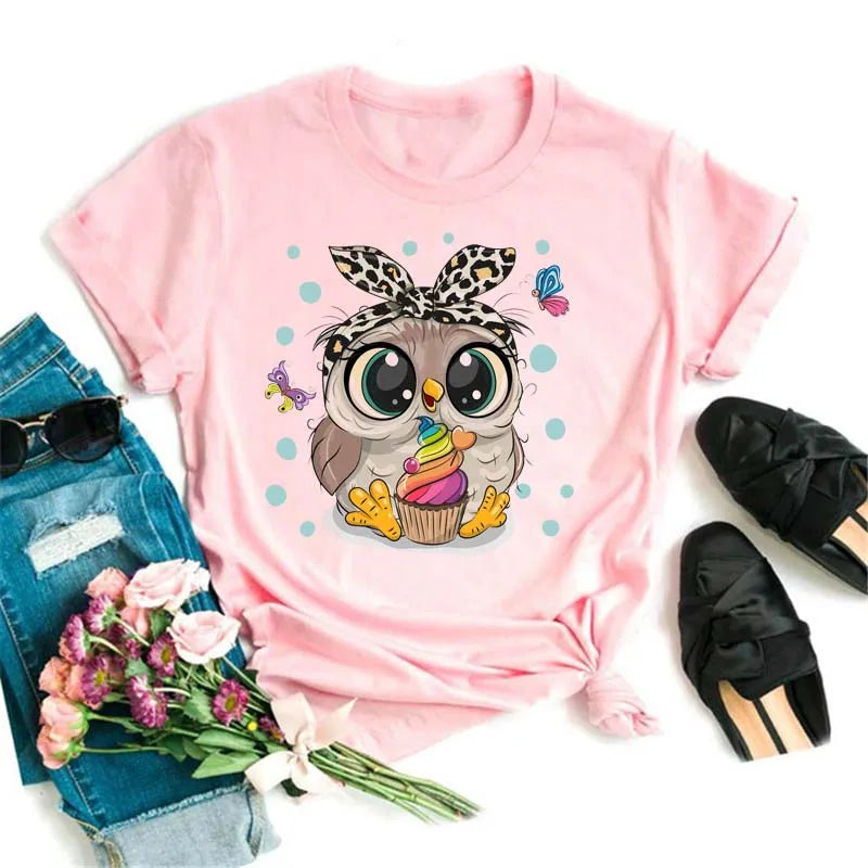 T-Shirt Femme Hibou Kawaii 🦦 – Style Harajuku Japonais | Graphic Tee Cute Manches Courtes