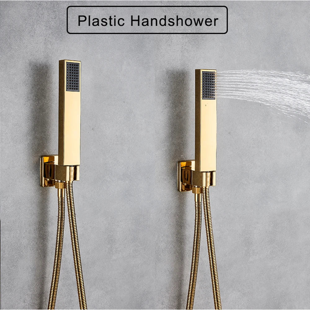 Rozin Ensemble Douche Pluie Carrée Or Encastrée – 8"/10"/12" au Choix, Mitigeur Caché & Bec Baignoire | Salle de Bain Luxe
