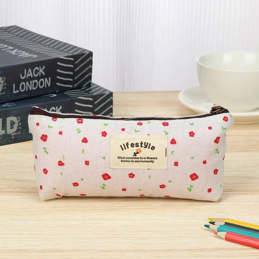 Trousse À Crayons Florale Canvas – Pochette Papeterie Mignonne Style Champêtre École